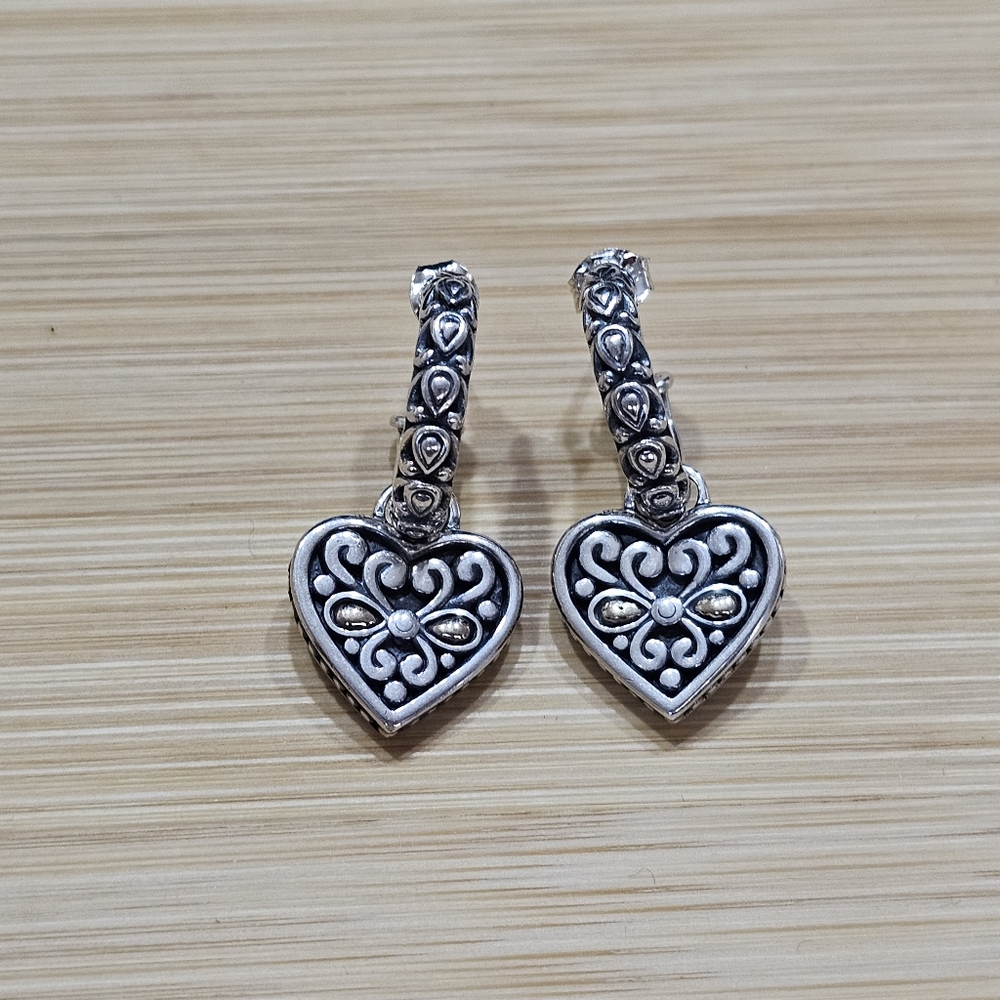 A By John Hardy 925 and 14K Hoop Earrings With Heart Charms - Picture 6 of 15